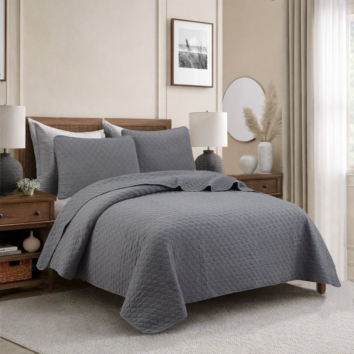 Ogee Classic Solid Chic Gray 3 Piece Cotton Quilt Bedding Set