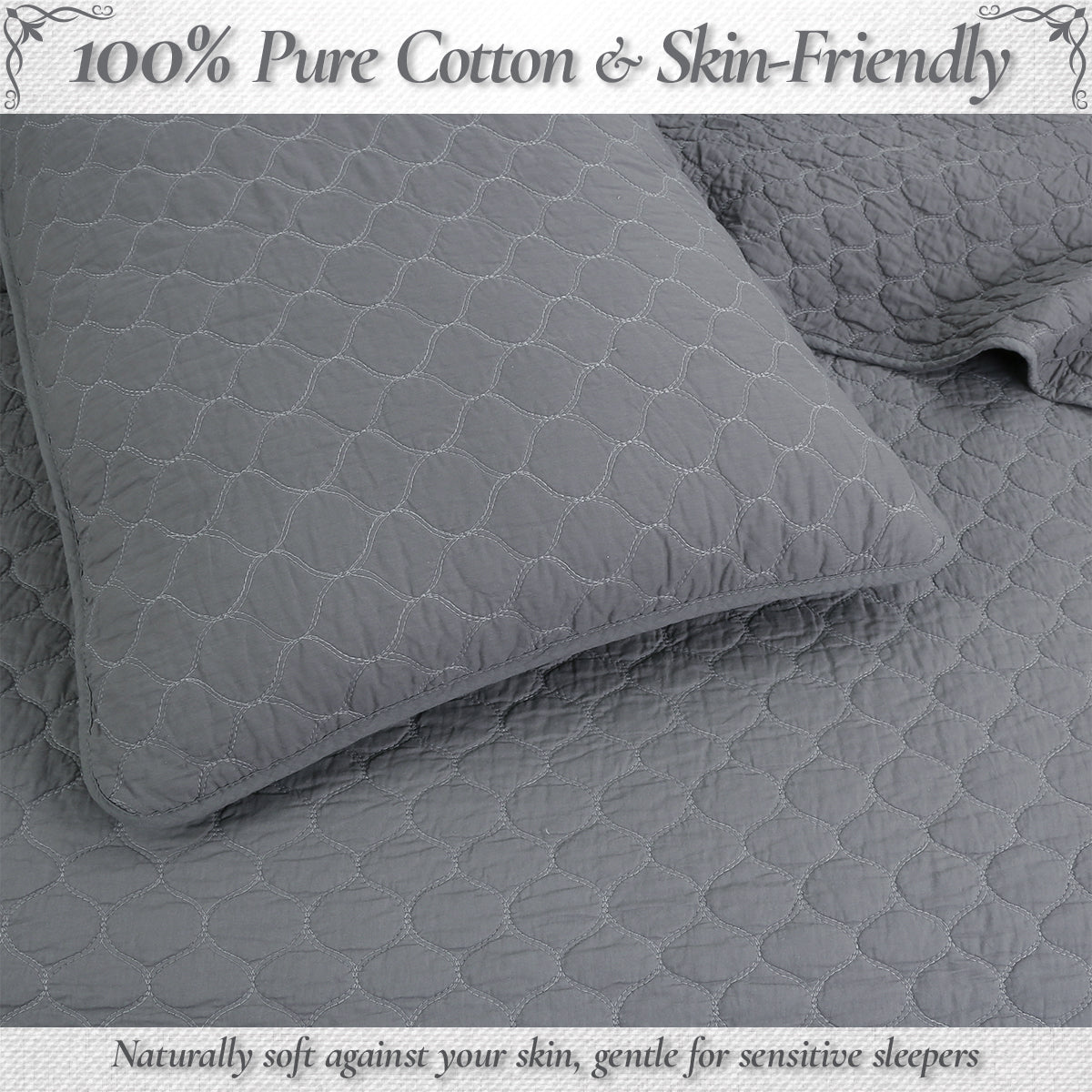 Ogee Classic Solid Chic Gray 3 Piece Cotton Quilt Bedding Set