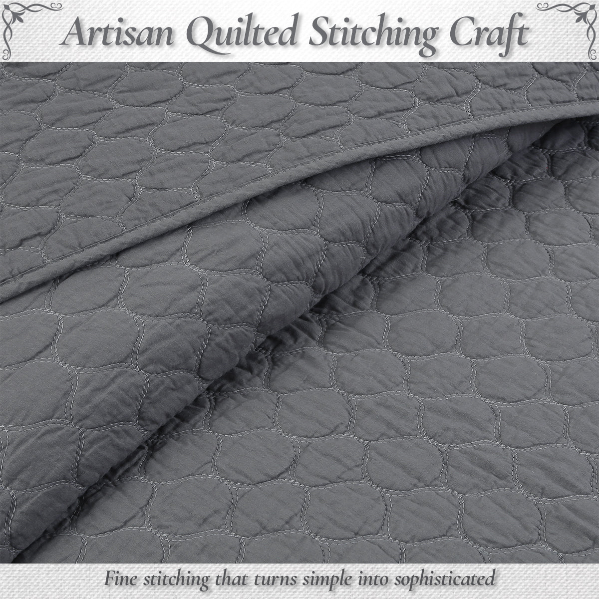 Ogee Classic Solid Chic Gray 3 Piece Cotton Quilt Bedding Set
