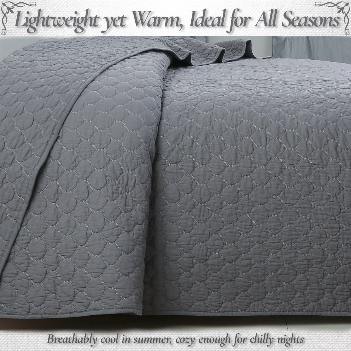 Ogee Classic Solid Chic Gray 3 Piece Cotton Quilt Bedding Set
