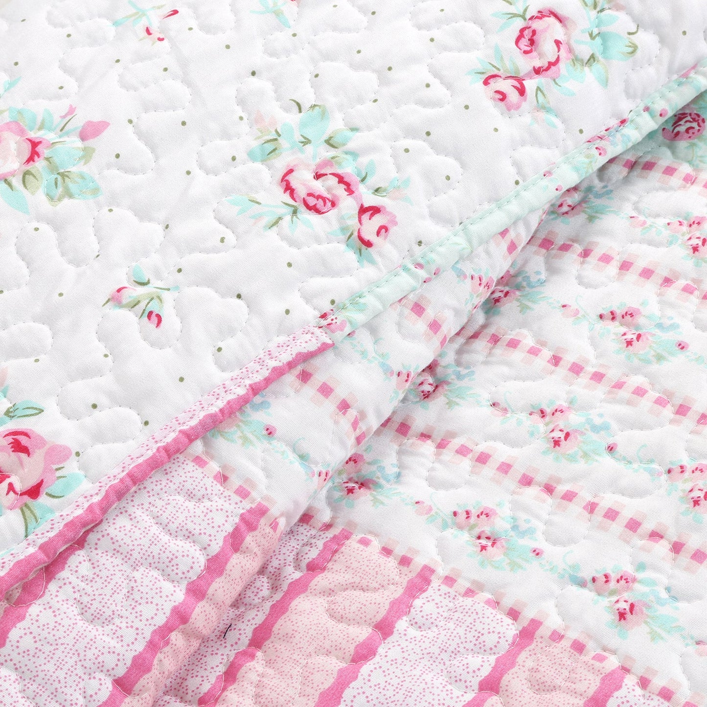 Tiffany Pink Blossom Floral Garden Girl Print Patchwork Reversible DayBed Quilted Bedding Set