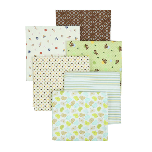 Receiving Blankets Unisex Baby Chicks Green Striped Brown Circle Blue Monkey Sports Cotton Flannel, 6-Pack, 30'' x 38'' (Green002)