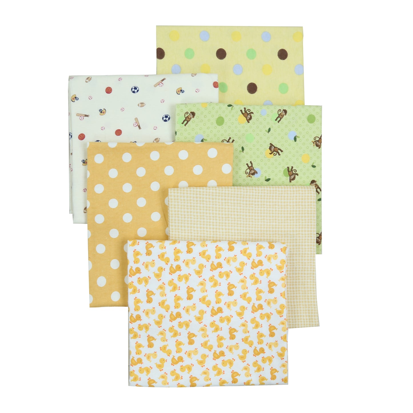 Receiving Blankets Unisex Yellow Duckling Polka Dot Green Monkey Sports Cotton Flannel, 6-Pack, 30'' x 38'' (Green015)