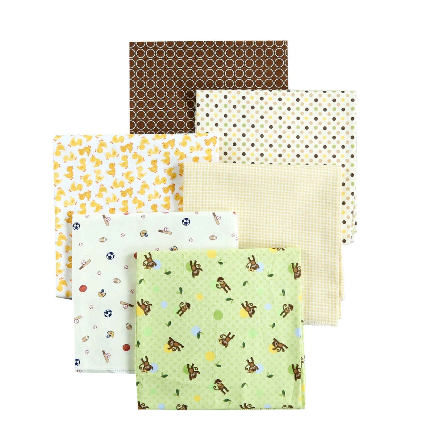 Receiving Blankets Unisex Baby Sports Monkey Duck Polka Dot Cotton Flannel Receiving Blankets, 6-Pack, 30'' x 38'' (Green021)
