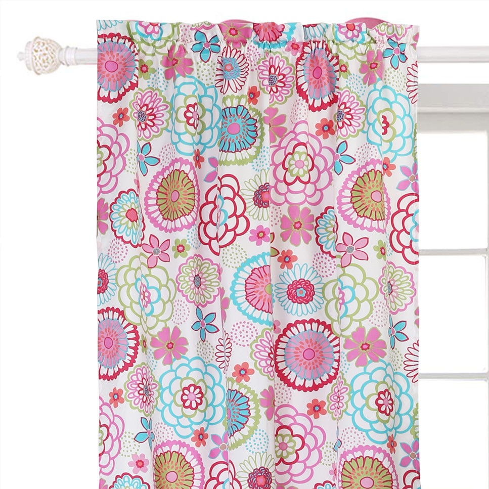 Mariah Pink Floral Polka Dot Bright Multi-Color Flower Window Curtain Panel/Drapes