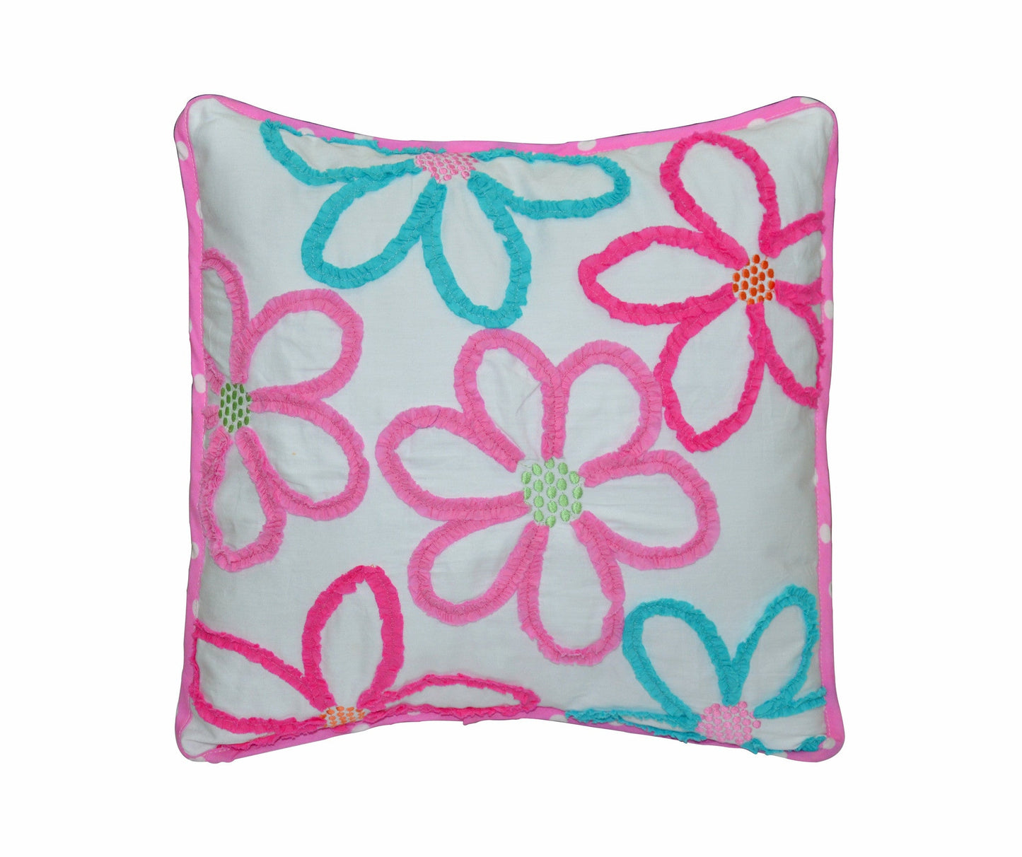 Mariah Pink Floral Dot Ruffle Square Decor Throw Pillow