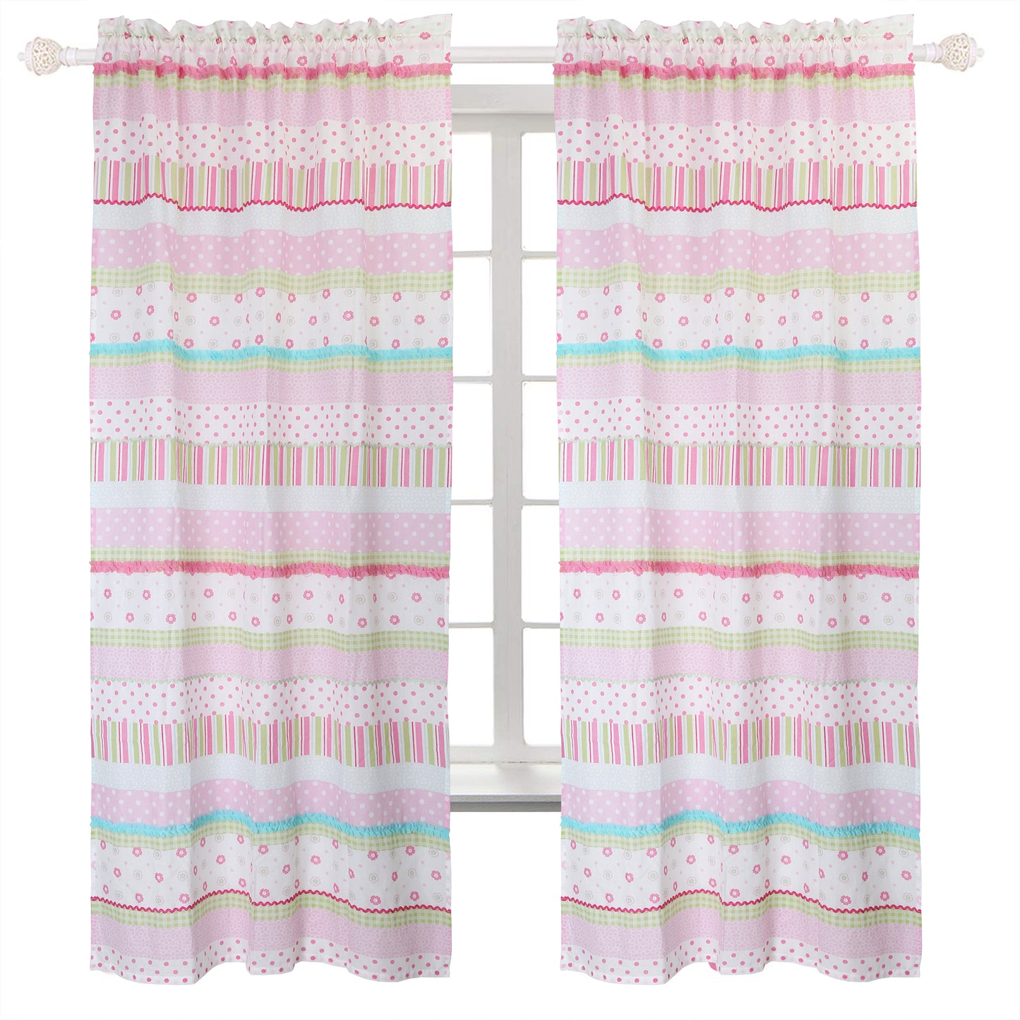 Greta Floral Stripe Pink Real Patchwork Cotton Reversible Quilt Bedding Set