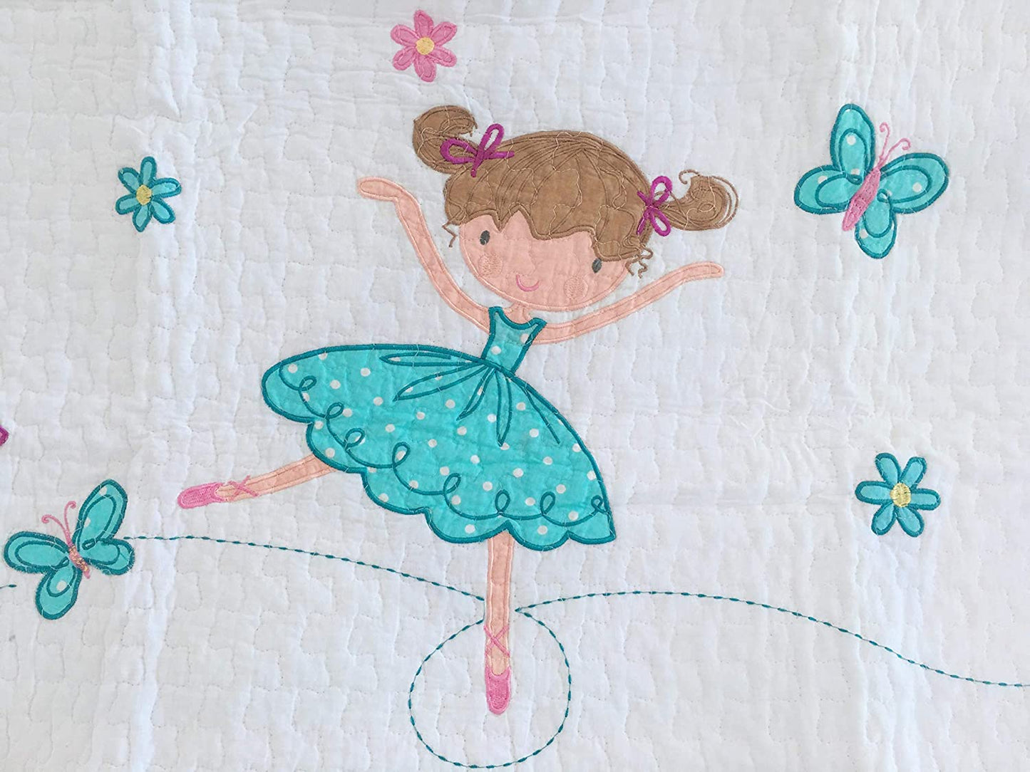 Ballerina Girl Pink Floral Dot Print Patchwork Cotton Reversible Quilt Bedding Set