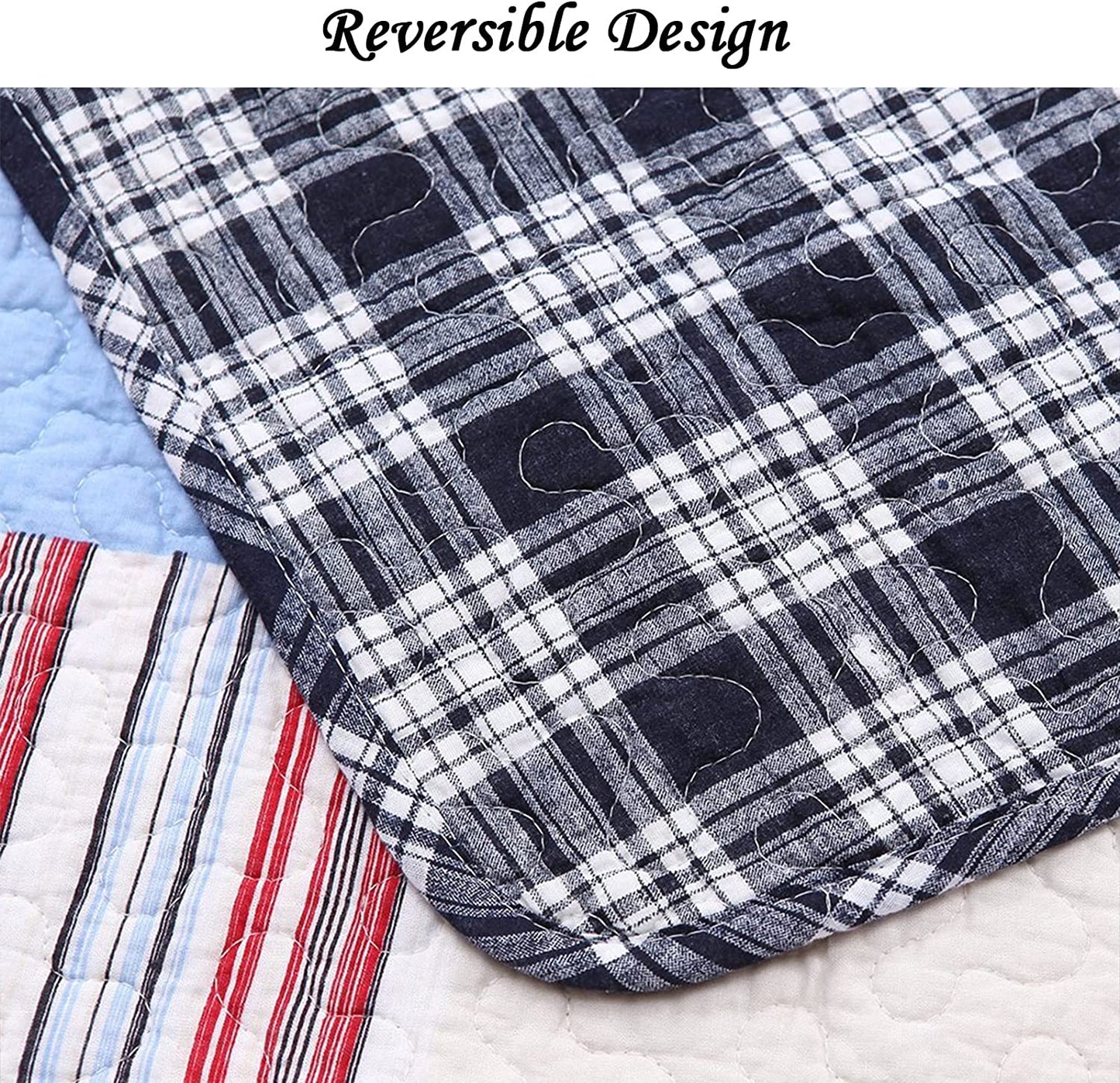 Ryan Brick Plaid Print Patchwork Fire Cotton Reversible Quilt Bedding Set