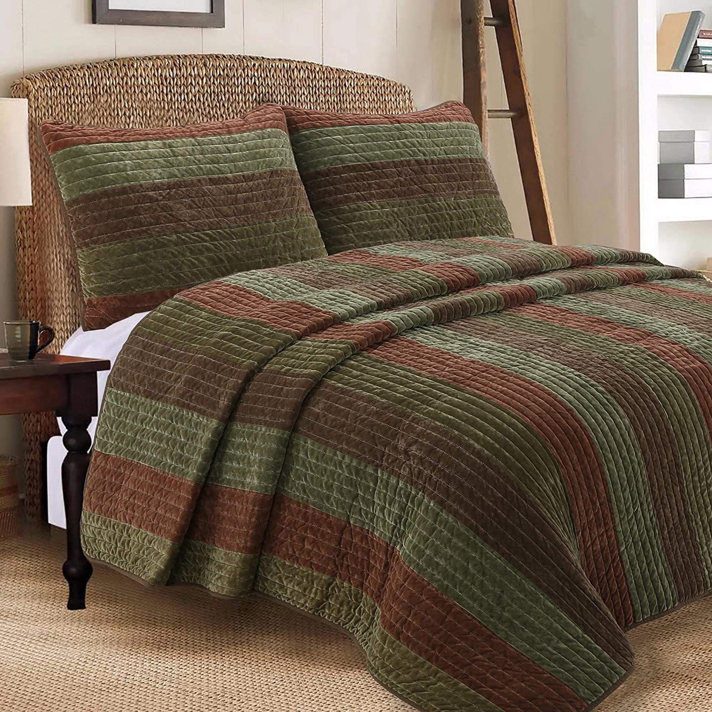 Rhett Brown Striped 3-Piece Reversible Quilt Bedding Set