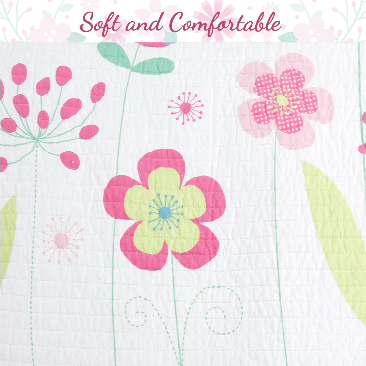 Blossom Floral Pink Purple Stripe Print Cotton Reversible Quilt Bedding Set