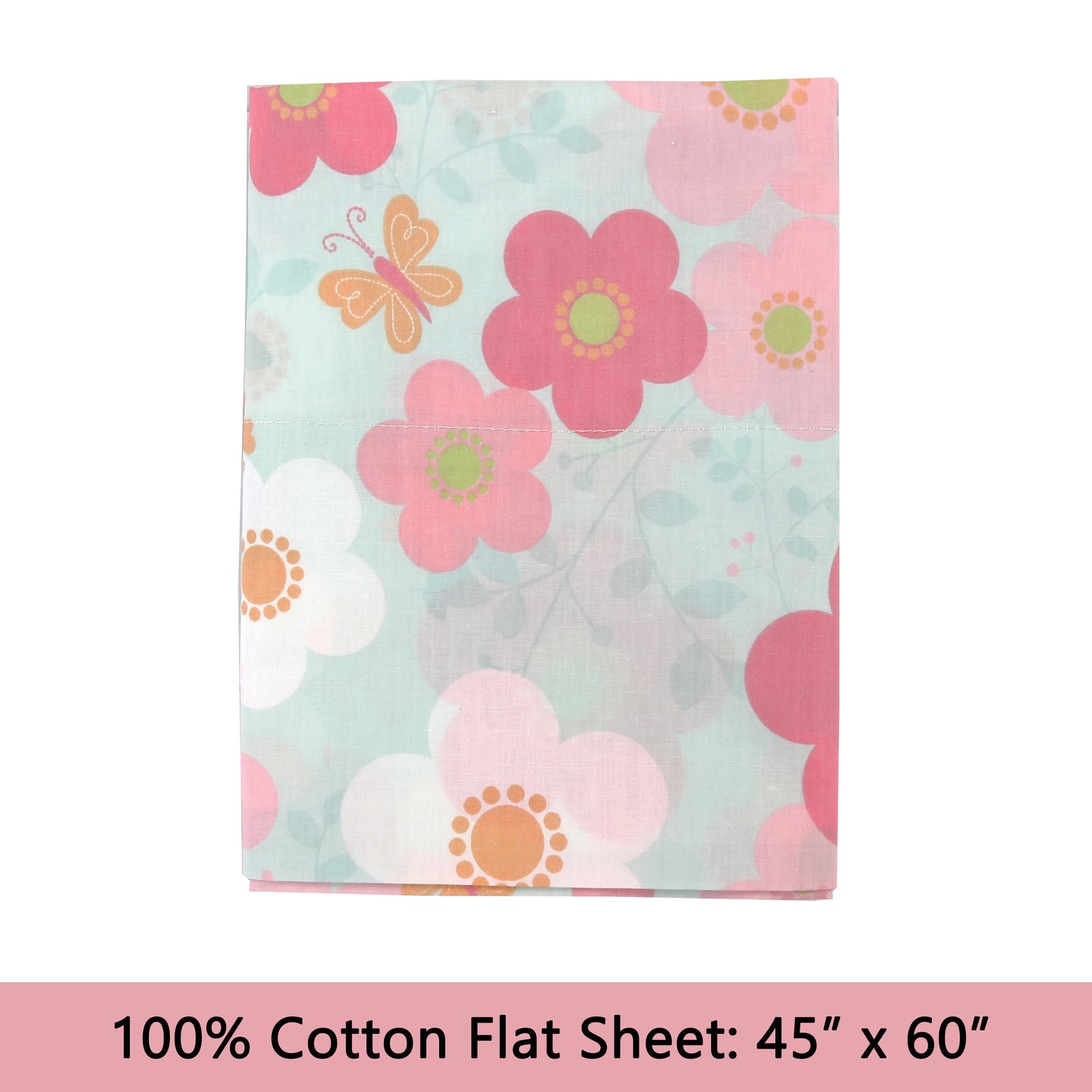 3-Piece Crib/Toddler Cotton Sheet Set Teal Pink Flower Rosa Flourish Butterfly