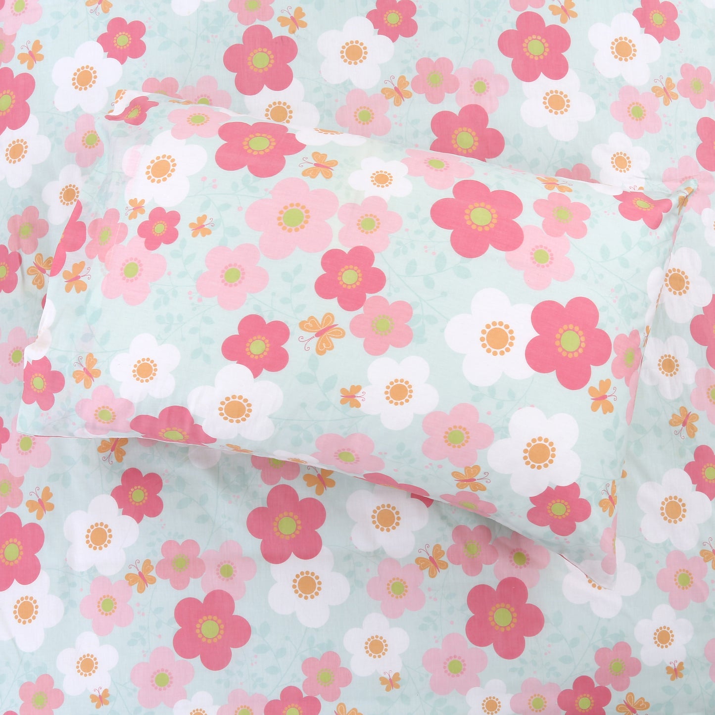 3-Piece Crib/Toddler Cotton Sheet Set Teal Pink Flower Rosa Flourish Butterfly