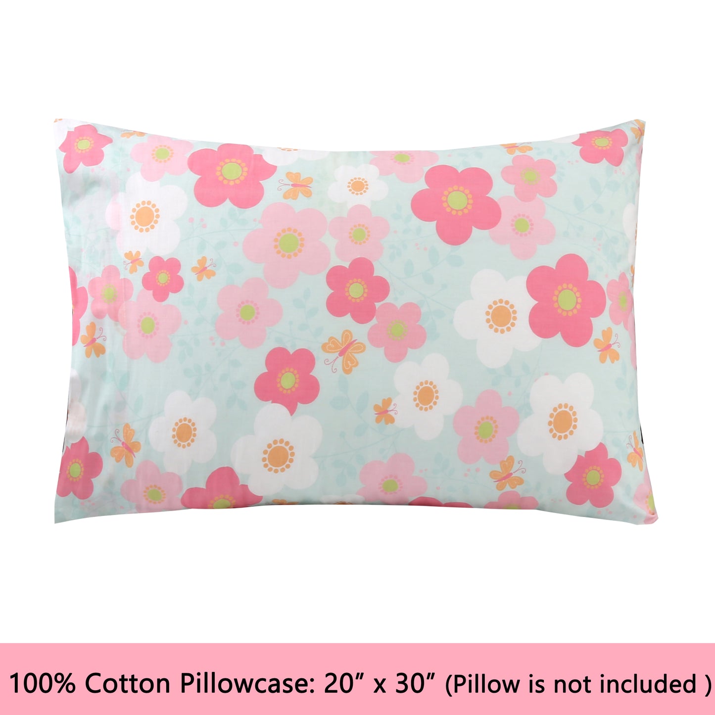 3-Piece Crib/Toddler Cotton Sheet Set Teal Pink Flower Rosa Flourish Butterfly