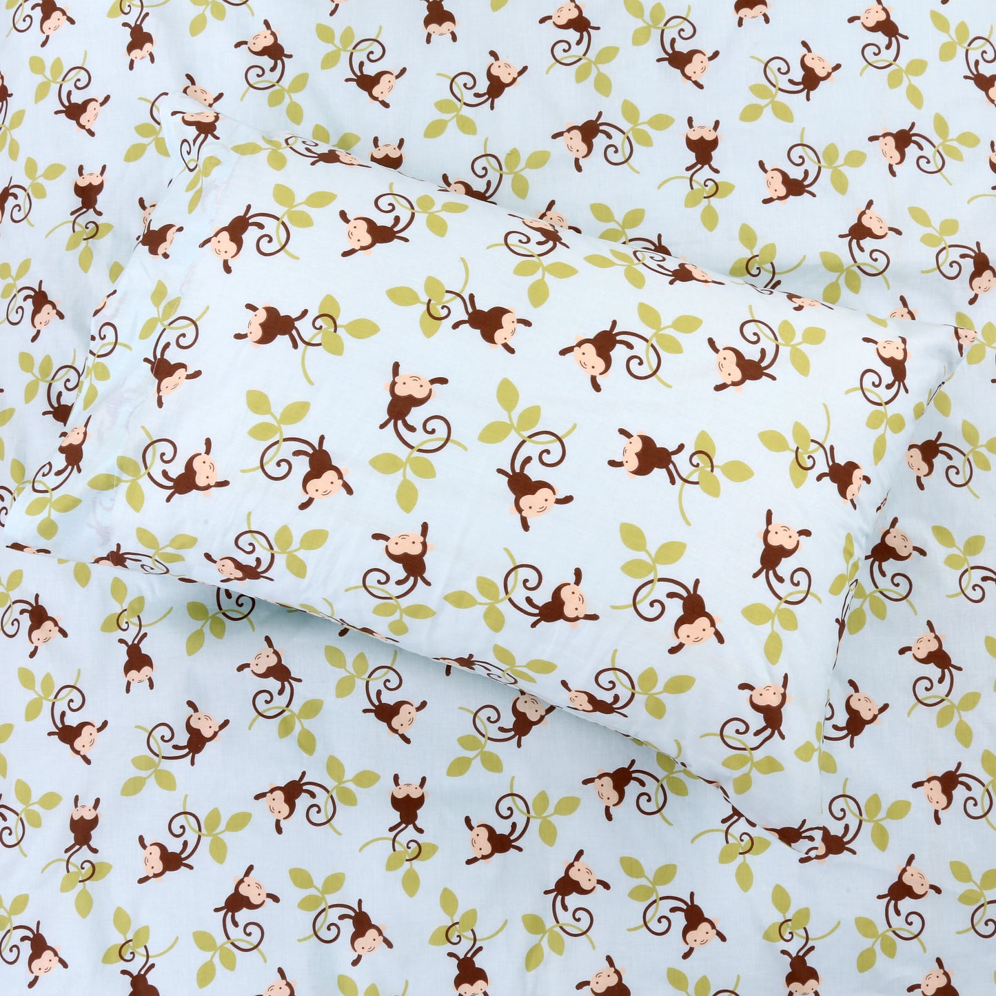 3-Piece Crib/Toddler Cotton Sheet Set Blue Jungle Monkey Tails Swing