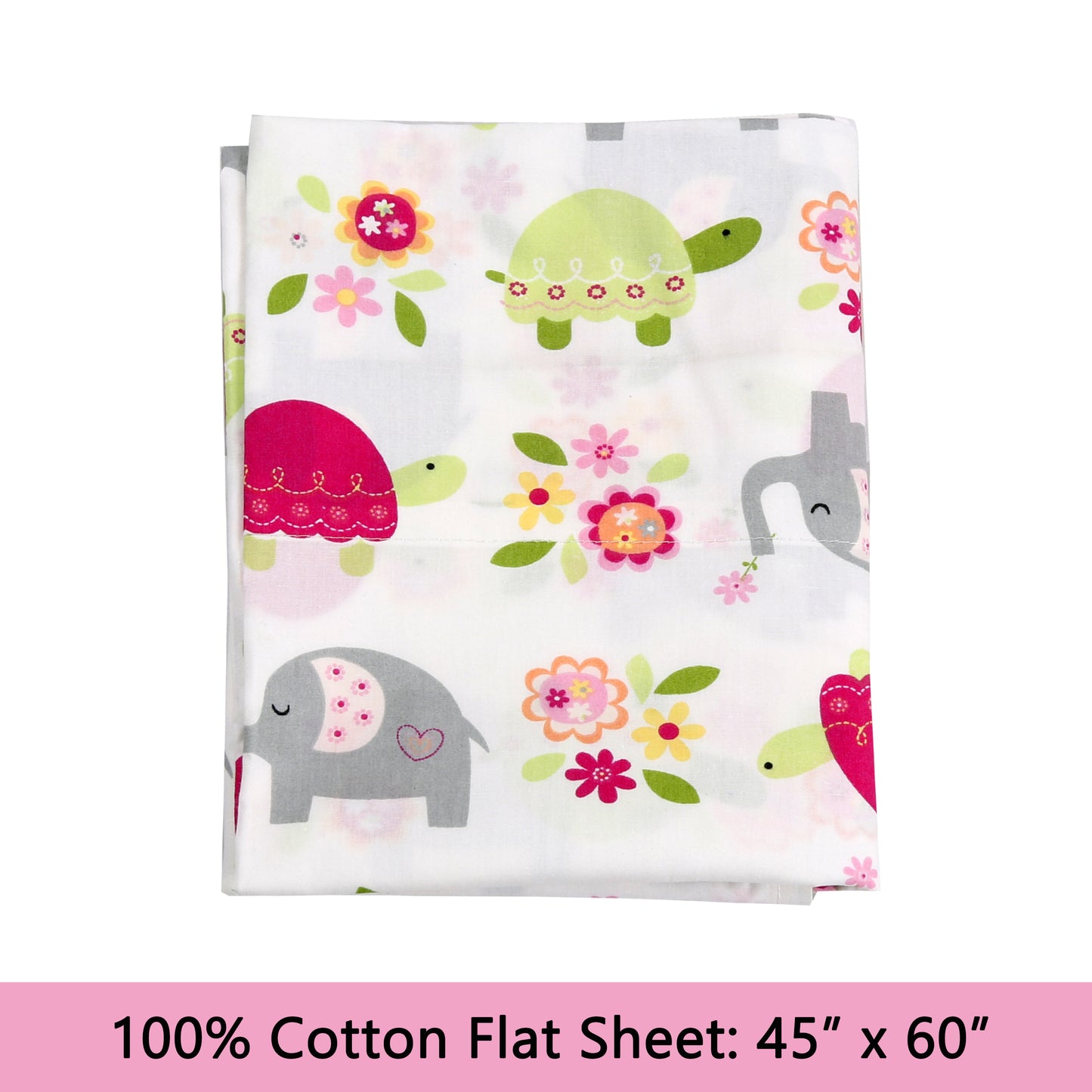 3-Piece Crib/Toddler Cotton Sheet Set White Pink Grey Sweet Floral Friends Baby Elephant Turtle