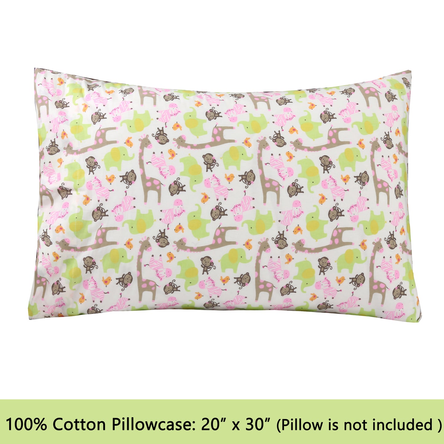3-Piece Crib/Toddler Cotton Sheet Set Pink Jungle Zoo Animal Friends Giraffe Monkey Elephant Zebra Bird