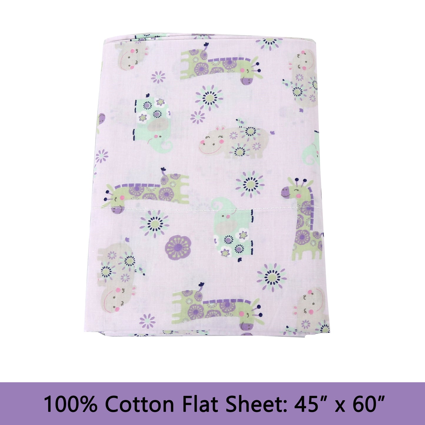 3-Piece Crib/Toddler Cotton Sheet Set Pink Gypsy Floral Spirograph Animals Giraffe Hippo Elephant