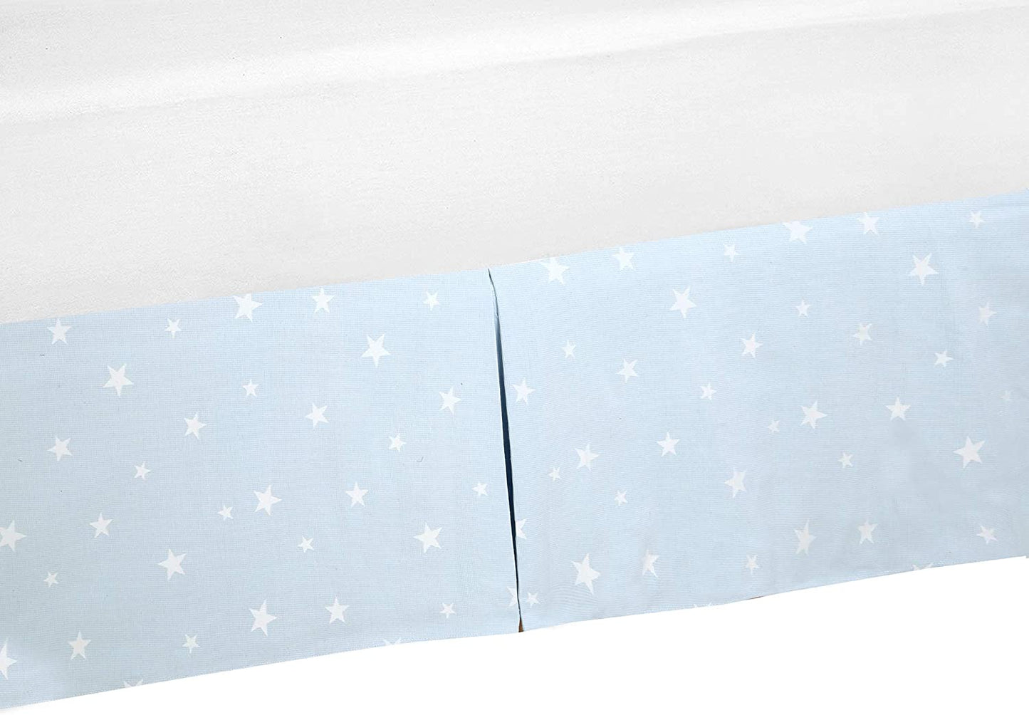Tailored Bed Skirt Sky Light Blue Star Cotton Jacquard Pleated Dust Ruffle with Split Corners (16" Drop)