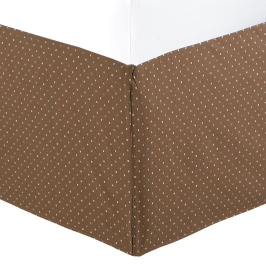 Tailored Bed Skirt Brown Tan Check Dot Pattern Cotton Pleated Dust Ruffle with Split Corners, 16" Drop