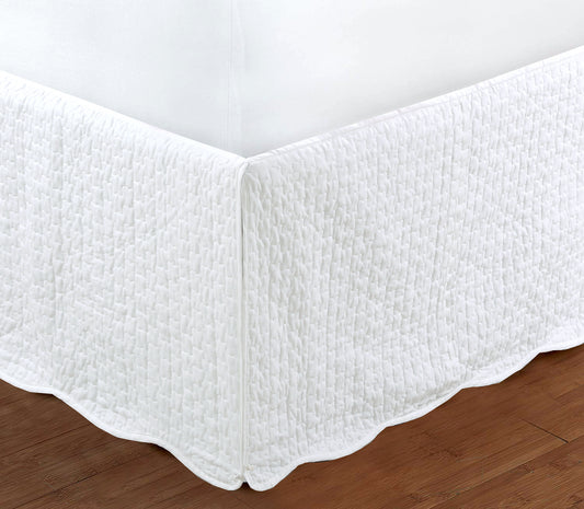 Tailored Bed Skirt White Quilted Matelasse Scalloped Cotton Dust Ruffle 16" Drop