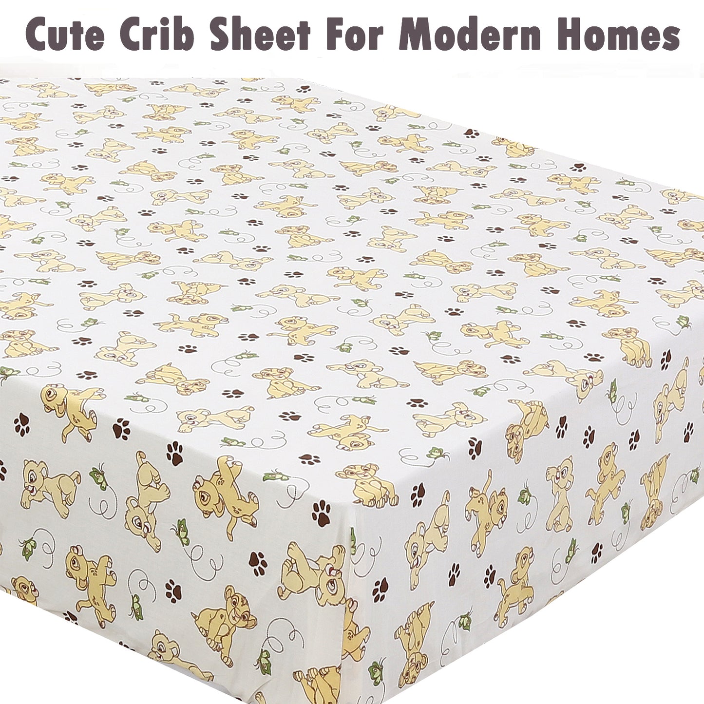 3 Piece Crib/Toddler Cotton Fitted Sheets Brown Tan Yellow Wild Animal Cheetah/Leopard Lion King Simba Nala & Jungle Friends