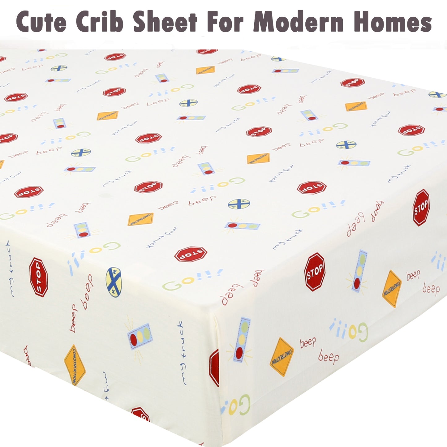 3 Piece Crib/Toddler Cotton Fitted Sheets Colorful Blue Red City Cars Boats Transportation Signs