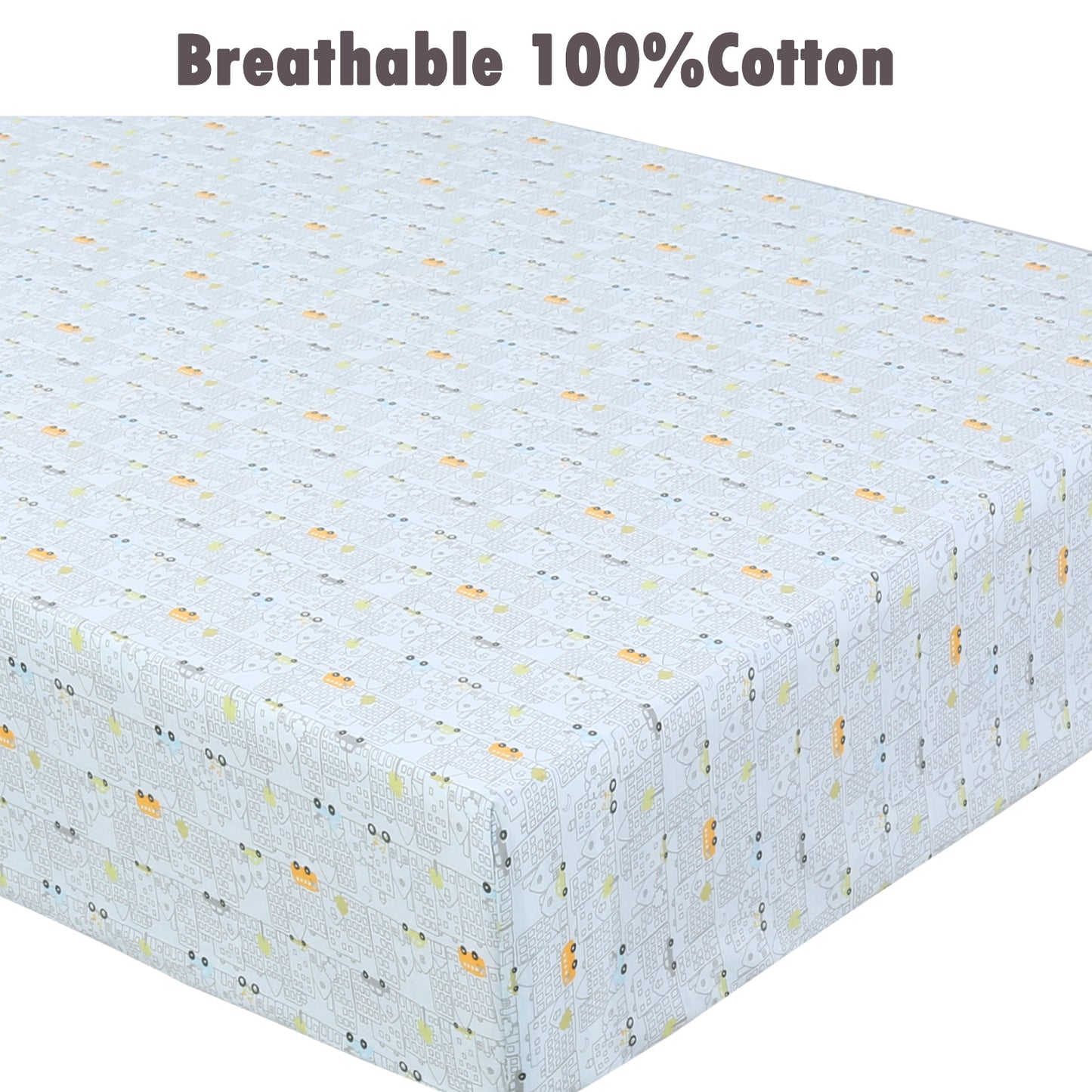 3 Piece Crib/Toddler Cotton Fitted Sheets Colorful Blue Red City Cars Boats Transportation Signs