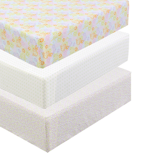 3 Piece Crib/Toddler Cotton Fitted Sheets Pink Purple Colorful Dahlia Floral Dot