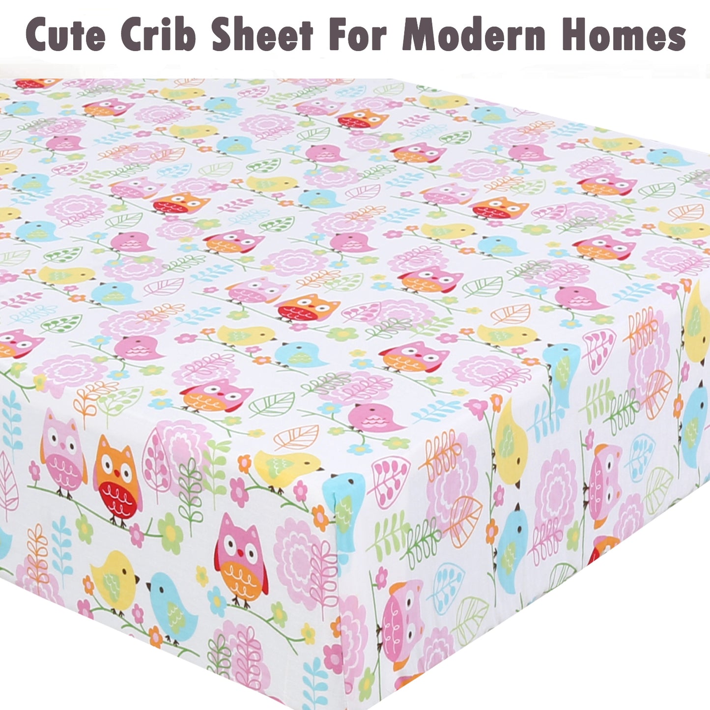 3 Piece Crib/Toddler Cotton Fitted Sheets Pink Colorful Owls Birds Zoo Animals Heart
