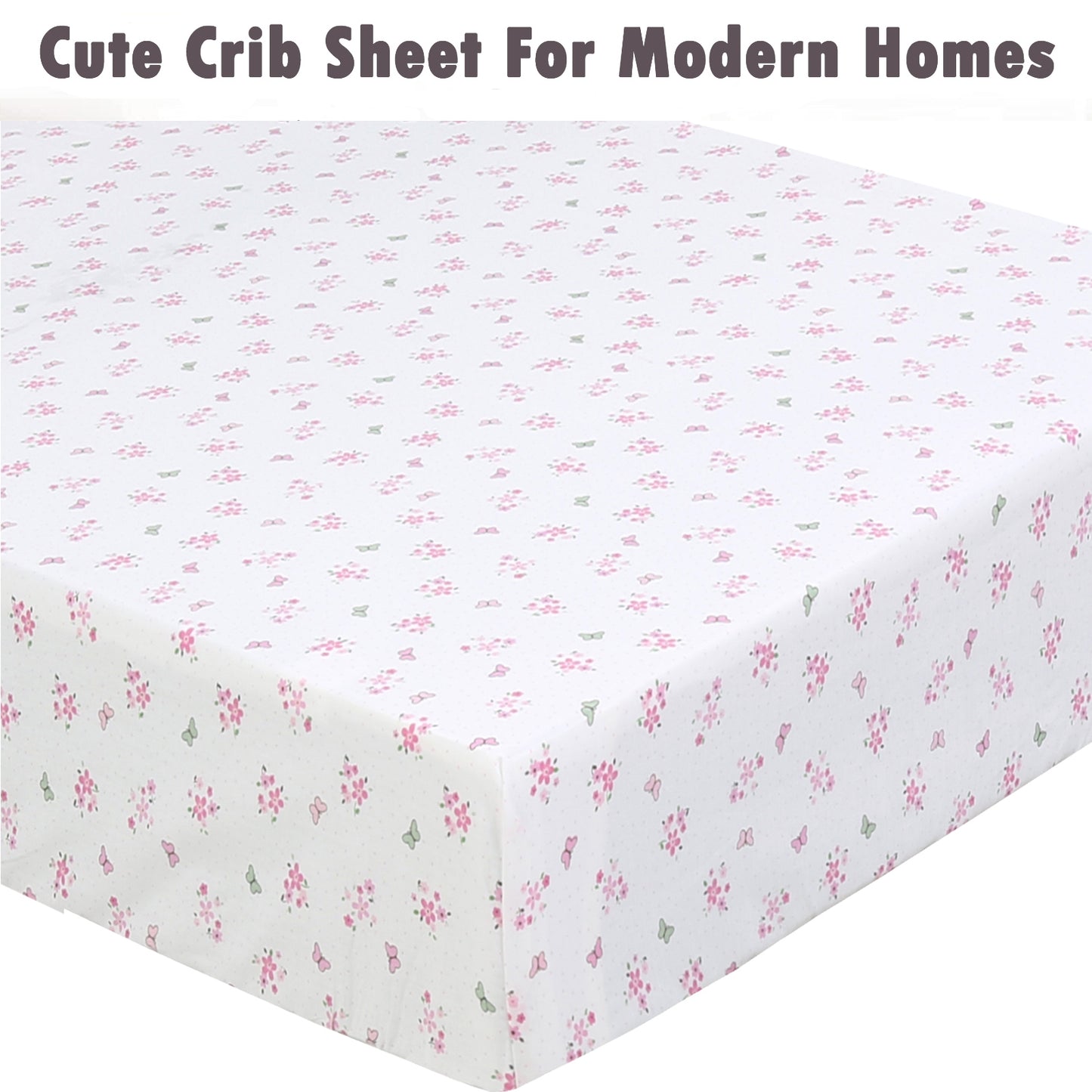 3 Piece Crib/Toddler Cotton Fitted Sheets Pastel Pink Purple Butterfly Floral Blossoms