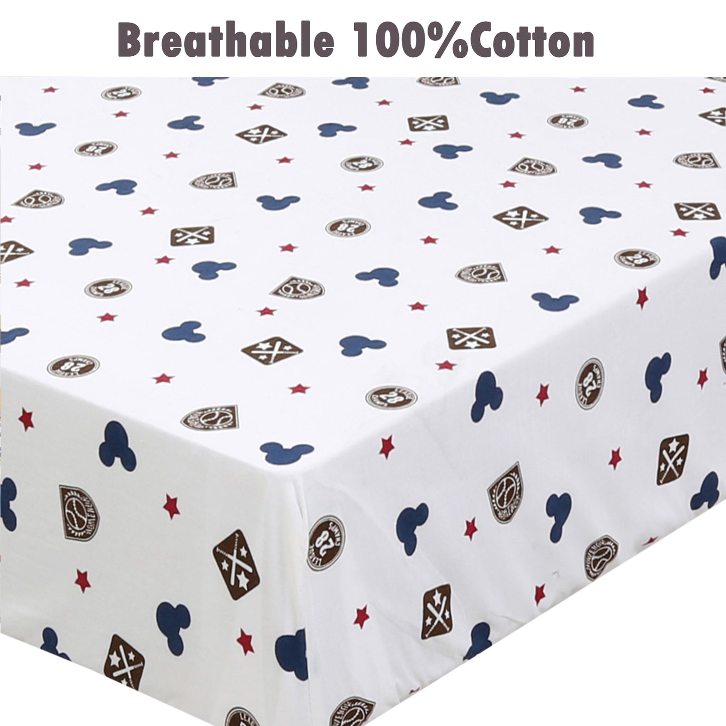 3 Piece Crib/Toddler Cotton Fitted Sheets Blue Green Mickey & Robot Baseball Sports Transportation