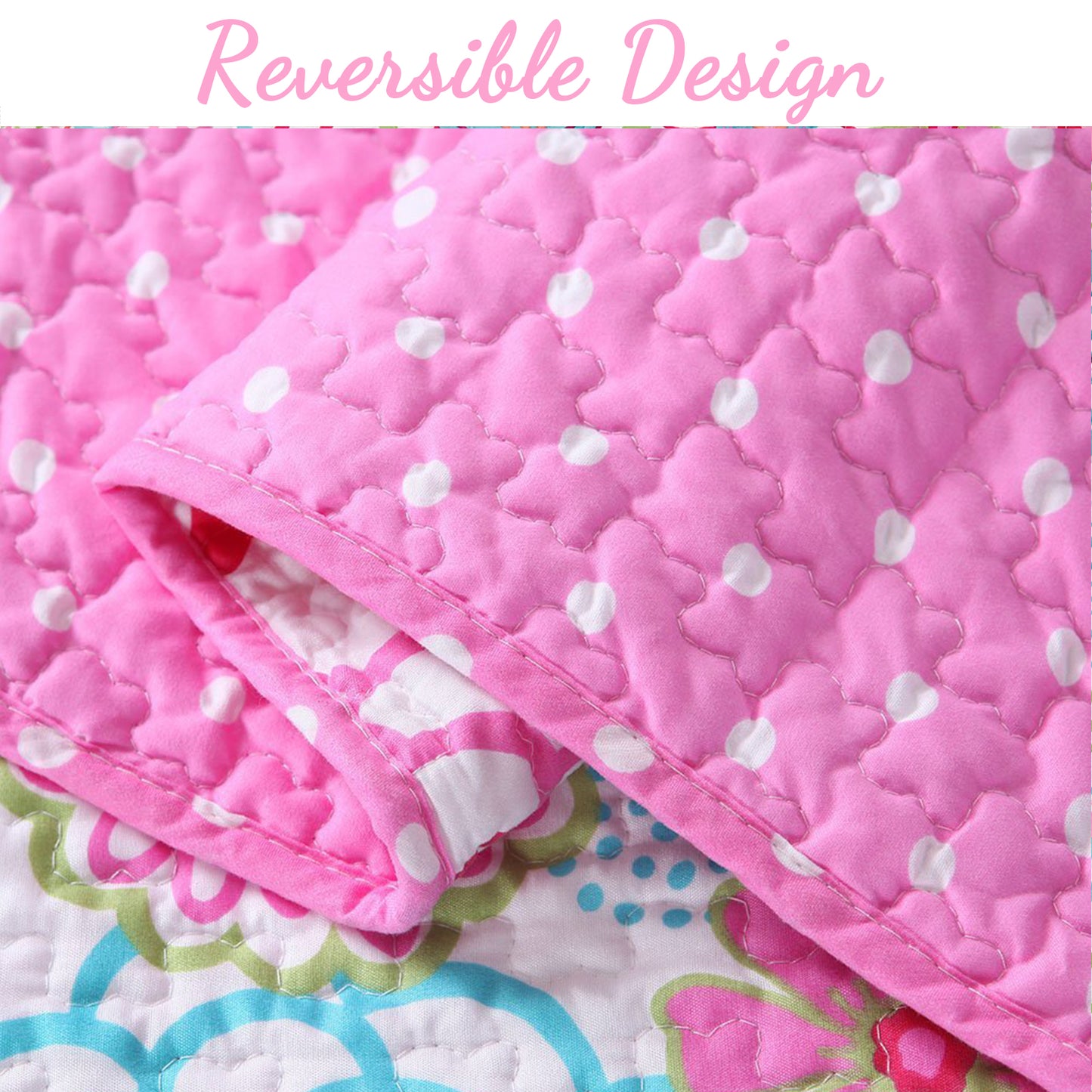 Mariah Pink Floral Dot Cotton Reversible Quilt Bedding Set