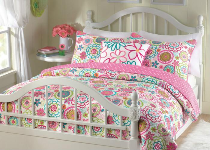 Mariah Pink Floral Dot Cotton Reversible Quilt Bedding Set