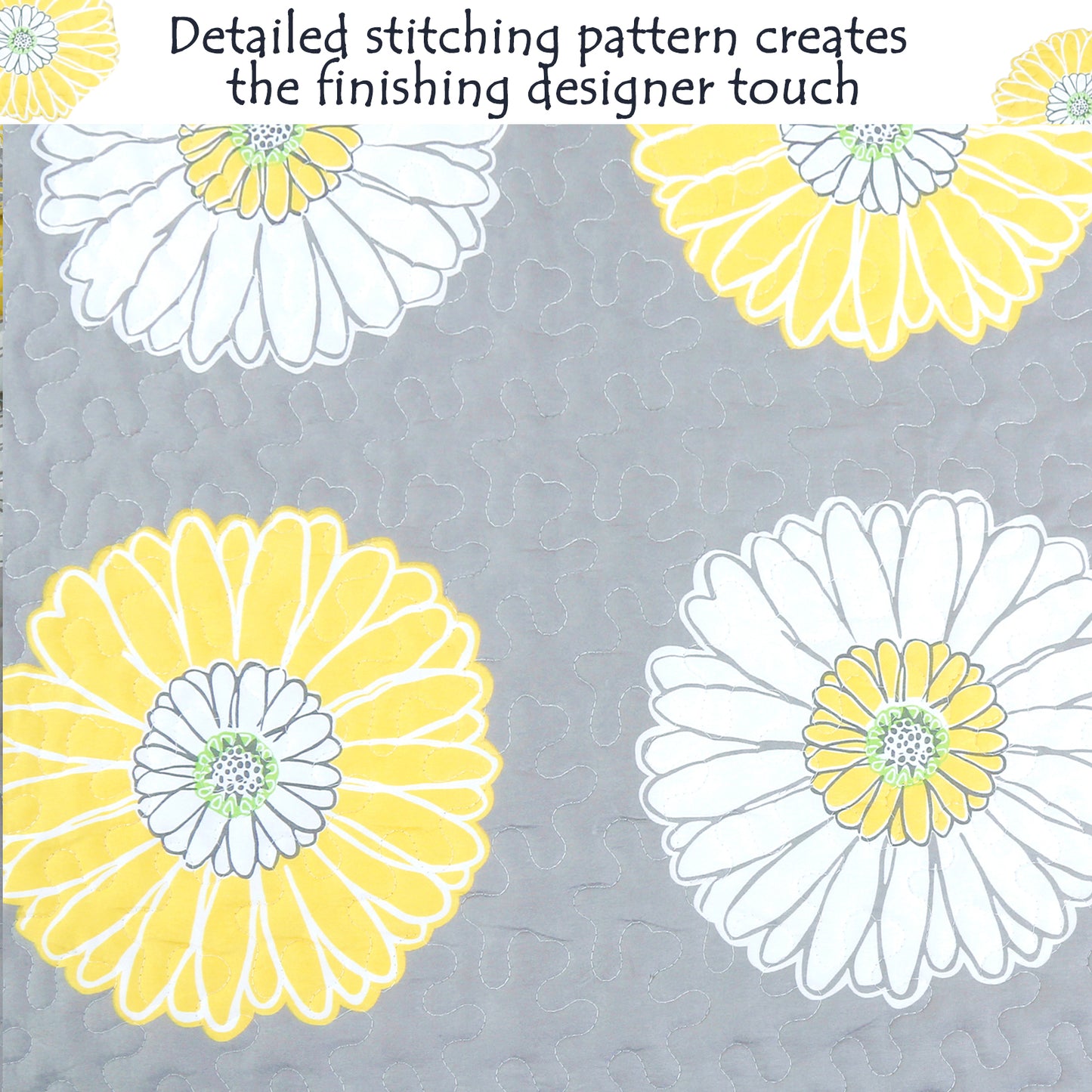 Anya Floral Print Yellow Grey Reversible Quilt Bedding Set