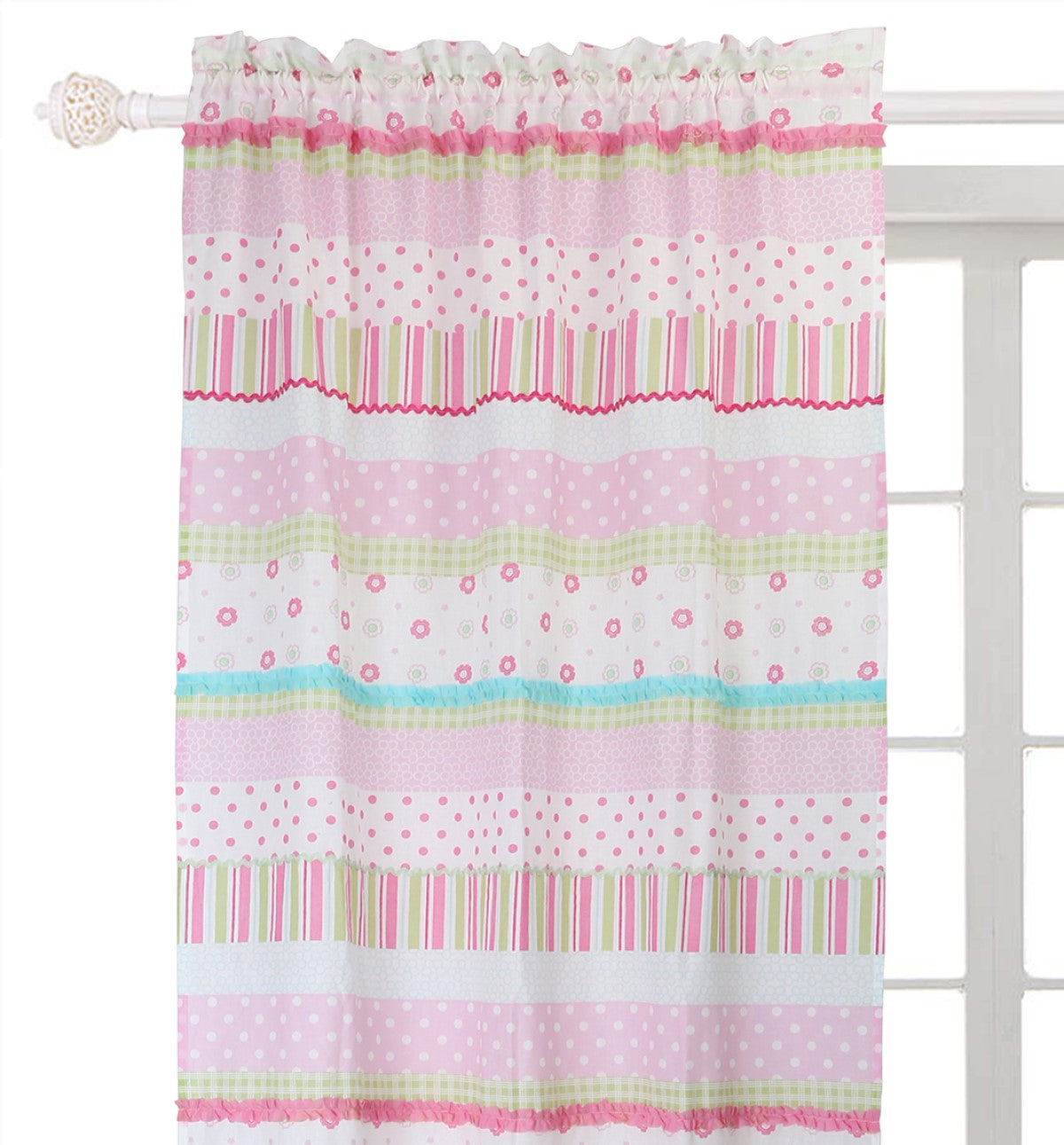 Greta Floral Striped Pink Polka Dot Window Curtain Panel/Drapes
