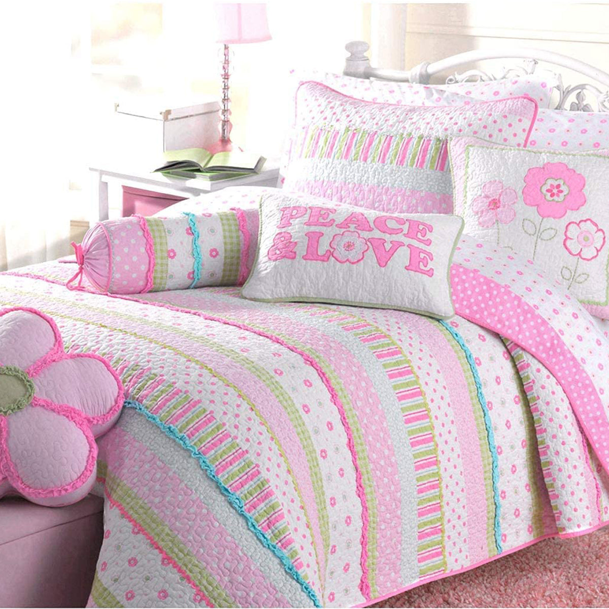 Greta Floral Stripe Pink Rectangular Embroidered Decor Throw Pillow