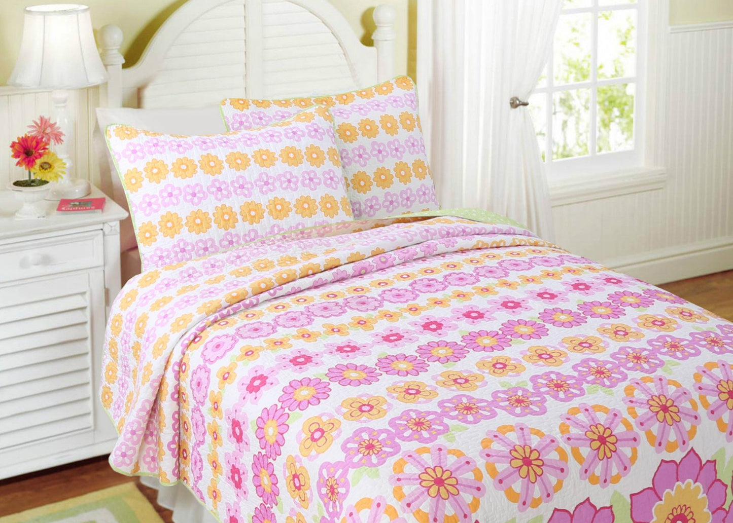 Summer Flower Cotton Reversible Quilt Bedding Set