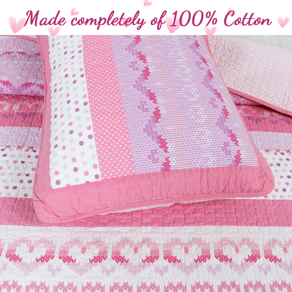 Butterfly Fairisle Pink Purple Striped Sweater Print Cotton Reversible Quilt Bedding Set