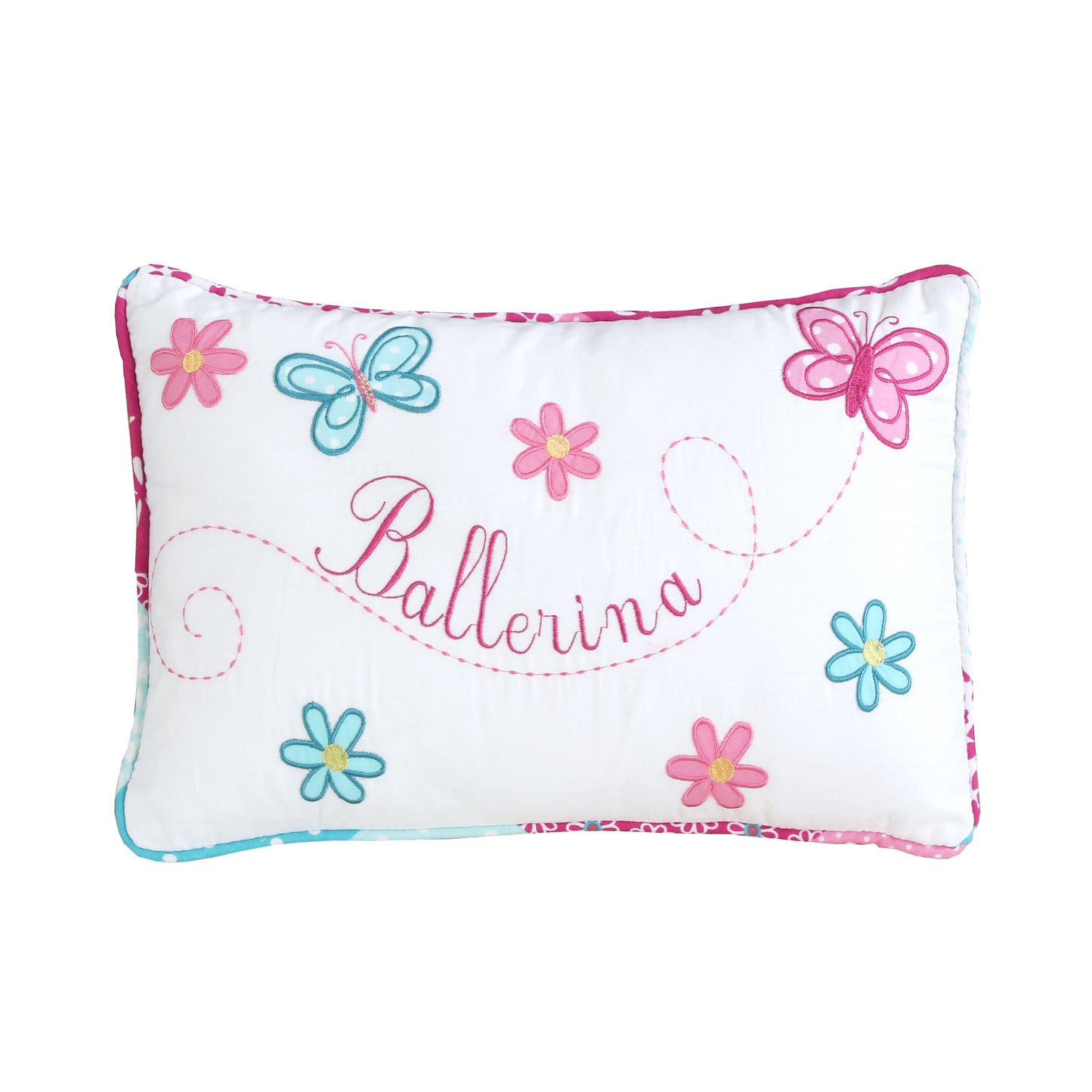 Ballerina Girl Pink Butterfly Floral Rectangular Decor Throw Pillow