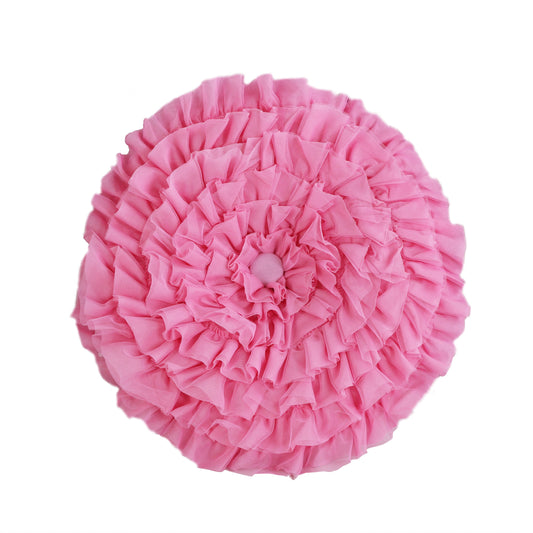 Ballerina Girl Pink Floral Round Ruffle Decor Throw Pillow