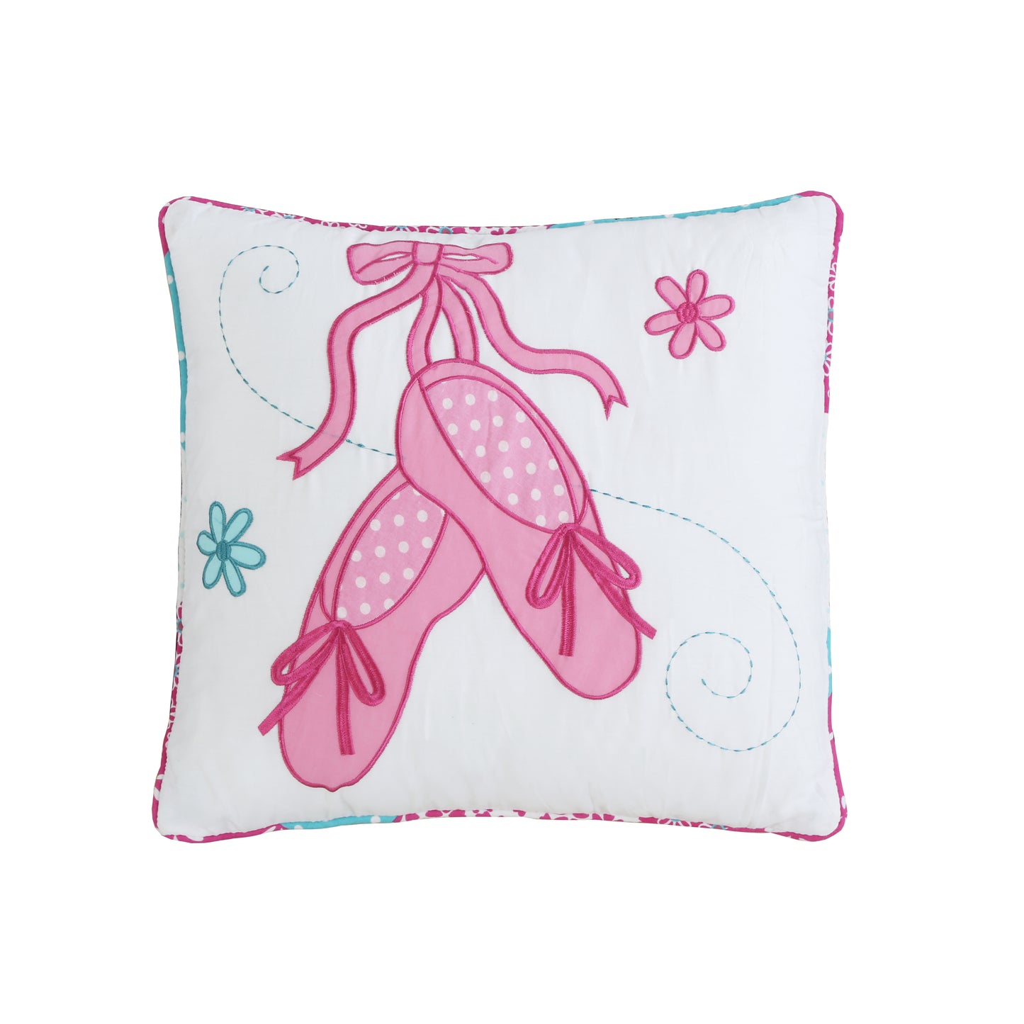 Ballerina Girl Pink Floral Dot Print Patchwork Cotton Reversible Quilt Bedding Set