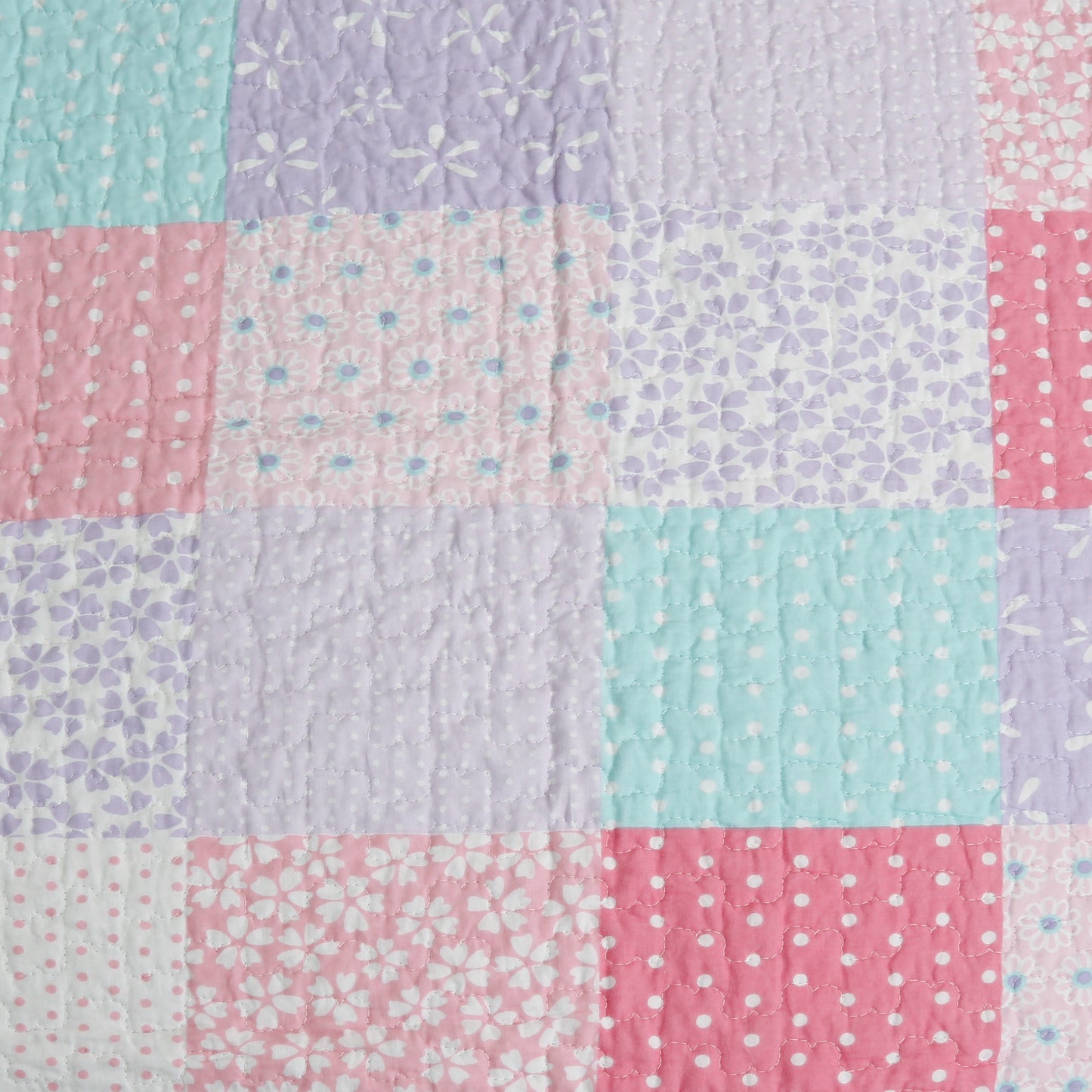Angelina Pink Floral Dot Print Patchwork Cotton Reversible Quilt Bedding Set