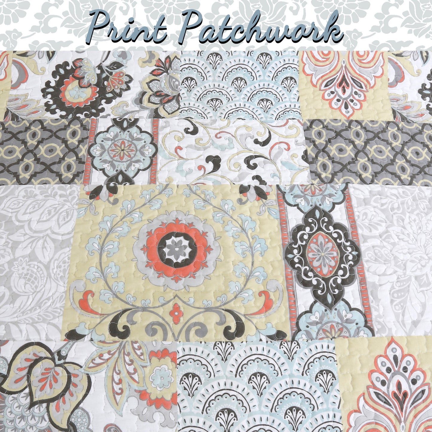 Moorea Print Patchwork 3-Piece Reversible Quilt Bedding Set