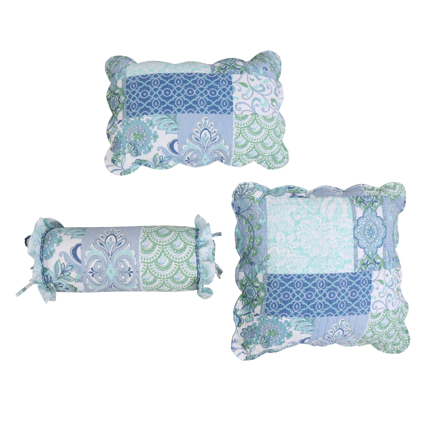 Windfall Blue Print Patchwork Cotton Reversible Quilt Bedding Set