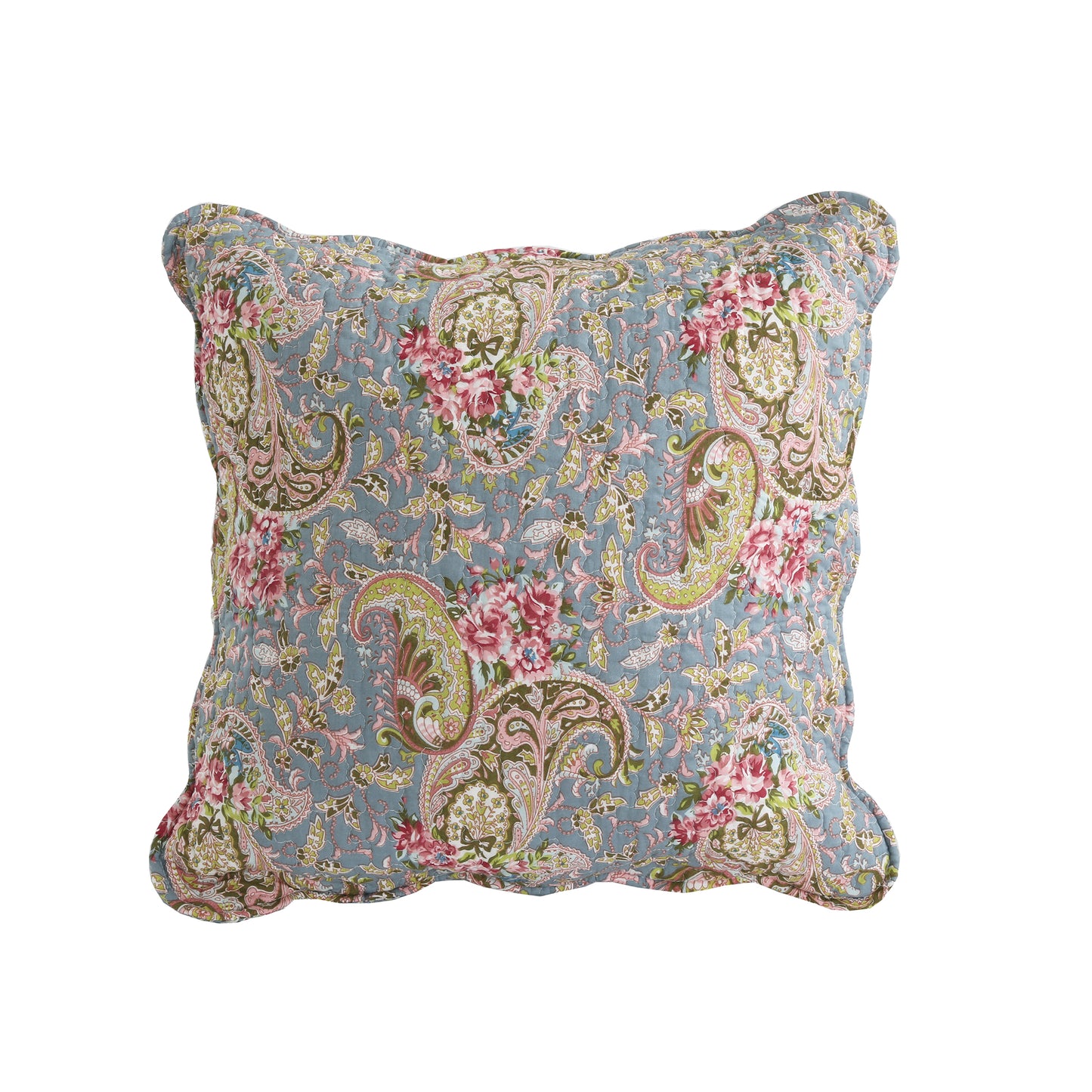 Floral Paisley Blue Cotton 3-Piece Reversible Quilt Bedding Set