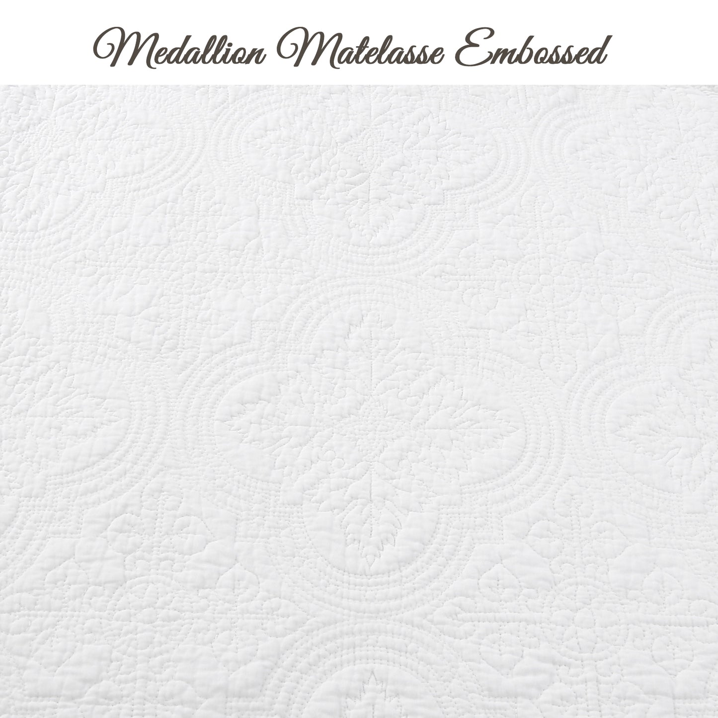 Serenity White Victorian Scalloped Medallion Floral Pure Solid Cotton Reversible Quilt Bedding Set