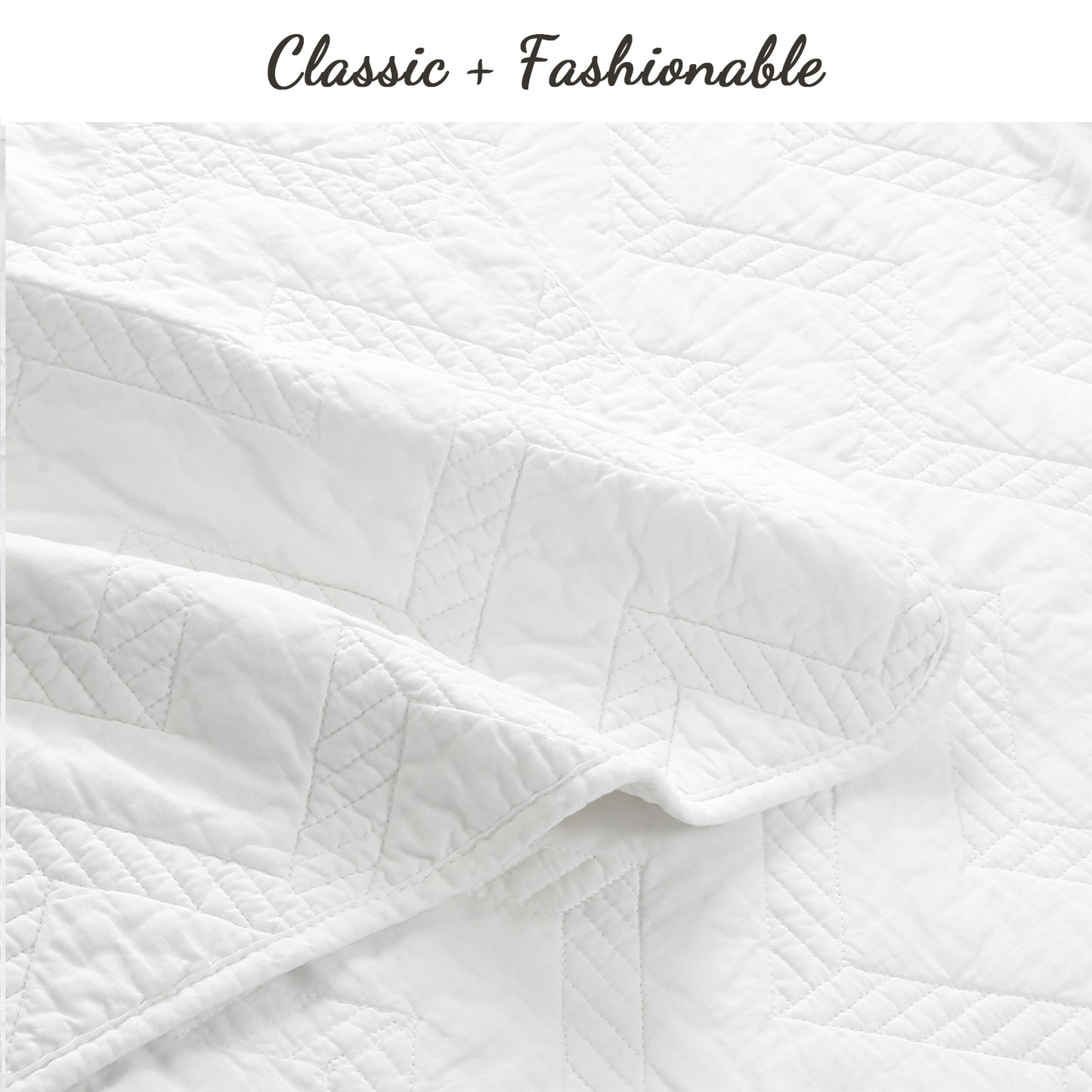 Chevron Zig Zag White Solid Cotton Reversible Quilt Bedding Set