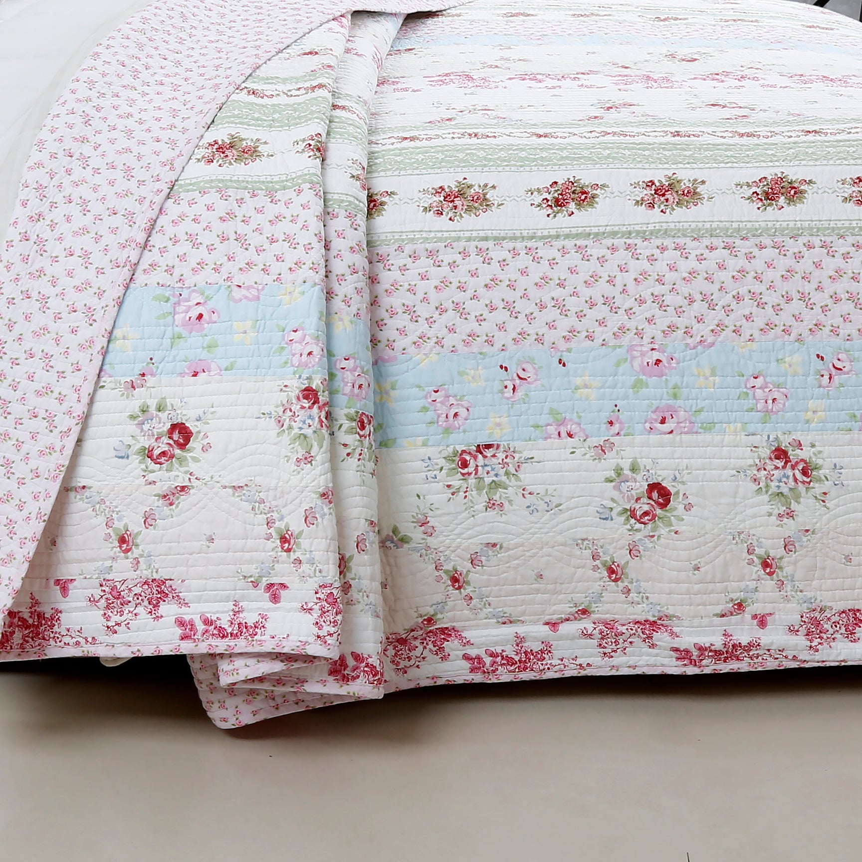 Wild Rose Enchantment Floral Bloom Garden Stripe Real Patchwork