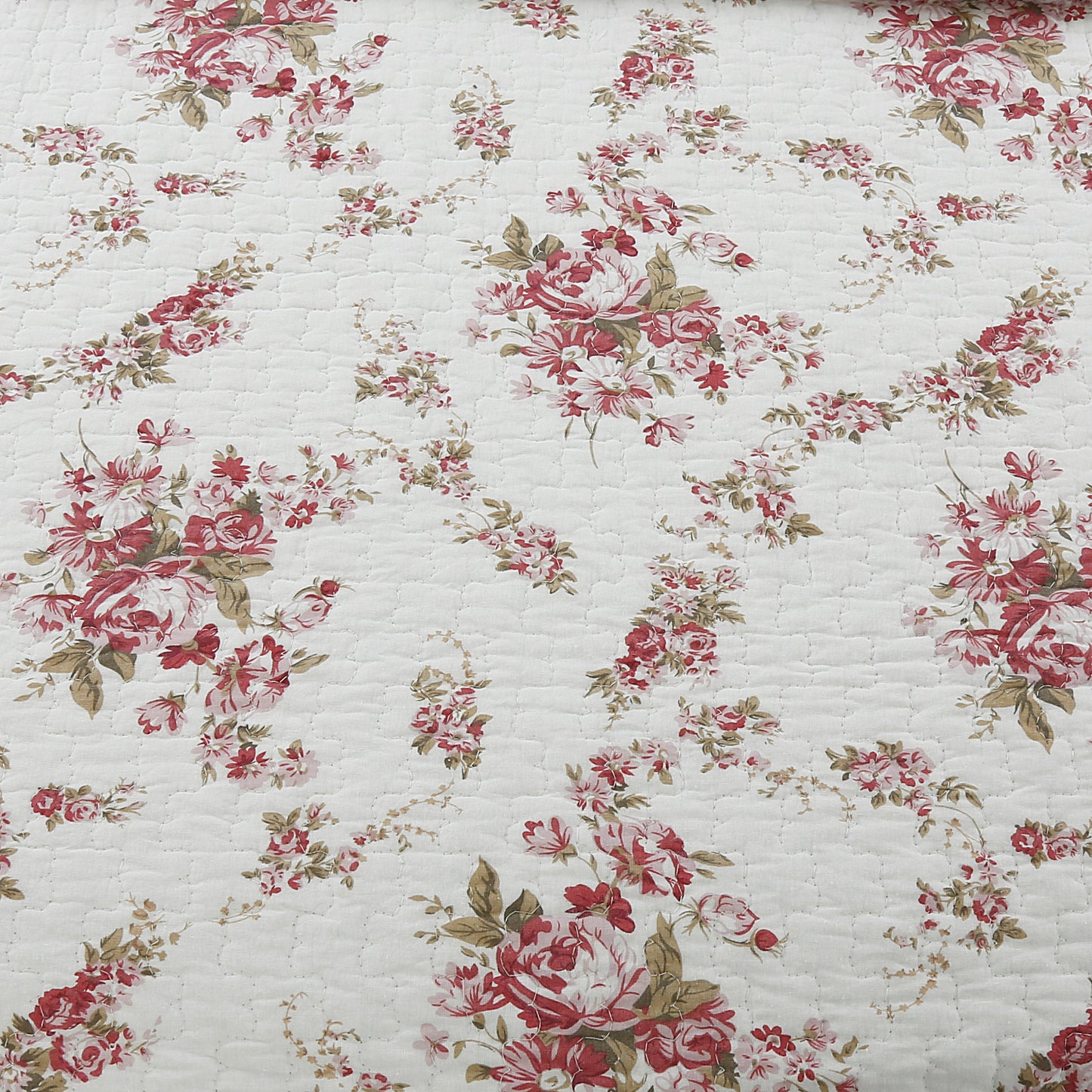 Shabby Chic Vintage Floral Rose Garden Scalloped Cotton Reversible Quilt Bedding Set